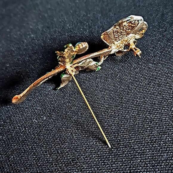 Funky Vintage Rose  & Rhinestone Pin Brooch - Picture 6 of 7